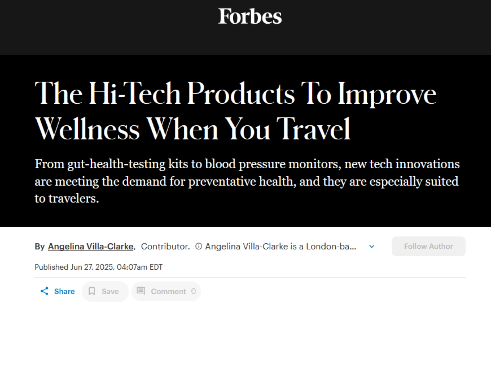Forbes: The Hi-Tech Products To Improve Wellness When You Travel