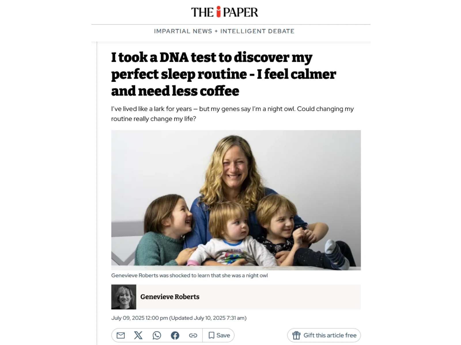 The i Paper: I took a DNA test to discover my perfect sleep routine - I feel calmer and need less coffee